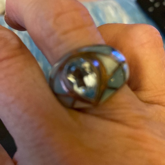 Made in Thailand CNA Sterling Silver 925 ? Inlay with blue Quartz Vintage - Picture 4 of 6